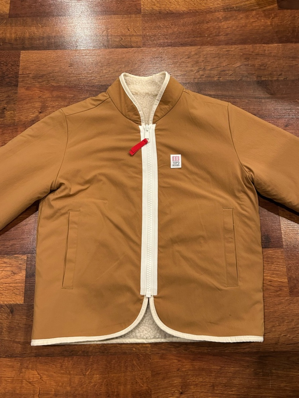 Topo Designs Reversible Sherpa Fleece Jacket Full Zip Women’s Small Yellow Tan